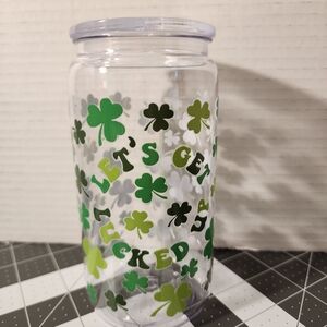 Clear Shamrock Print Tumbler